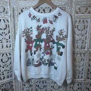 Vintage Christmas Sweatshirt Womens 24W Reindeer Nutcracker Ugly Made USA 90s
